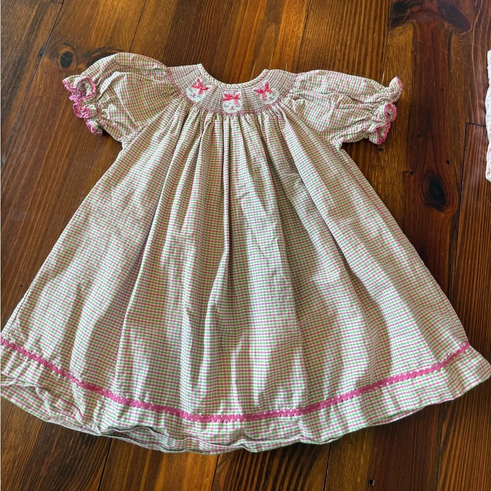 Southern Smocked Company Gingham Baby Easter Dress with Bow Embroidery - Picture 1 of 4